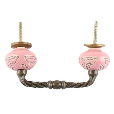 Pink Calla Lily Brown Etched Ceramic Cut Bridge Handle